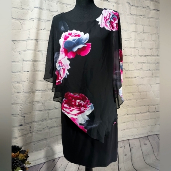 SLNY Fashions Sleeveless Beed Embellished Chiffon Overlay Cape Dress - Picture 7 of 16